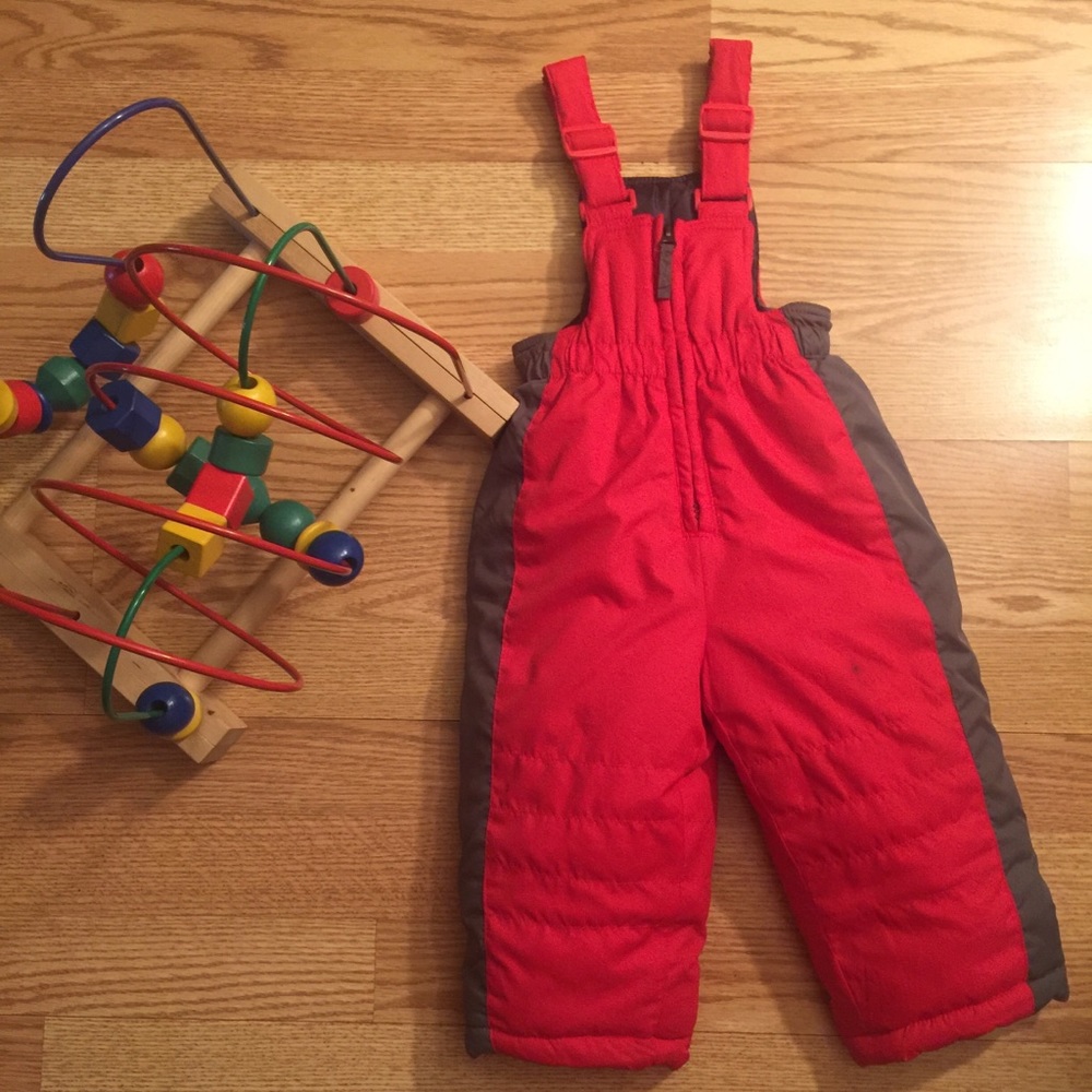 Kids Winter Overalls/Red & Gray/ Sz. 12m